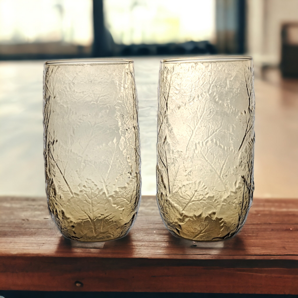 Set of 2 Vintage Anchor Hocking Amber Leaf Pattern Coolers