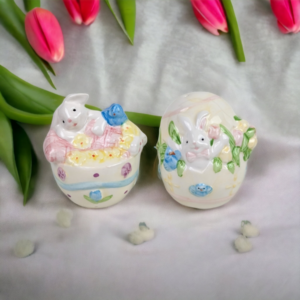 Vintage Ceramic Easter Bunny Egg Salt and Pepper Shakers