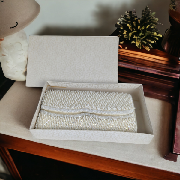 Vintage White Beaded Clutch