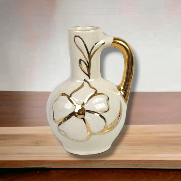 MCM Cream Colored Bud Vase with Raised Flower