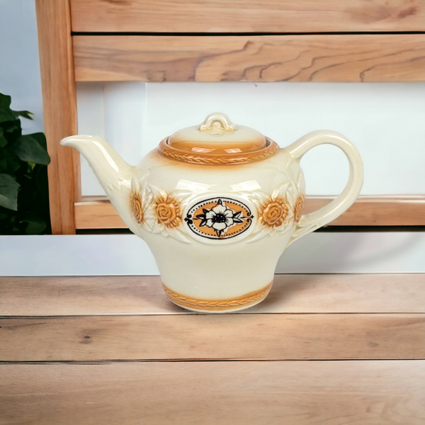 Vintage Porcelier Brown Medallion Teapot and Lid