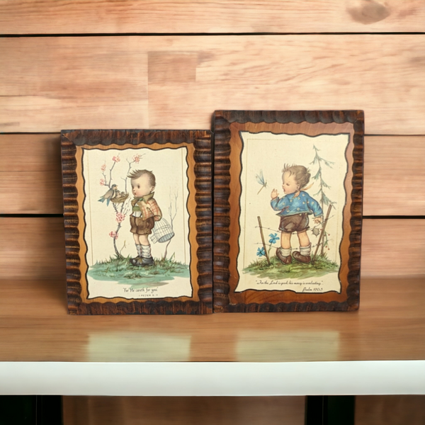 Pair of Vintage Wood Wall Plaques, Psalms and Peter