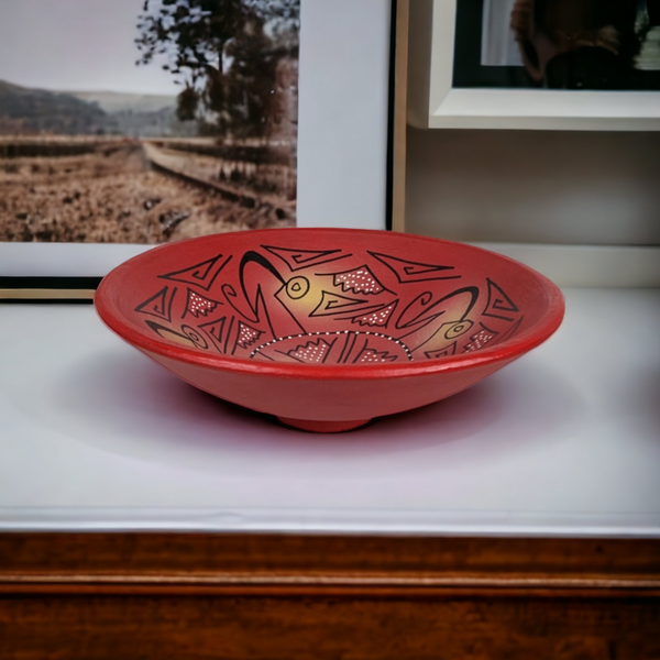 Vintage Red Hand Painted Decorative Bowl