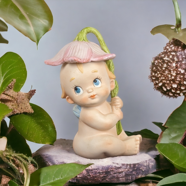 Vintage Porcelain Baby with Flower Lamp