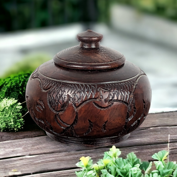 Small Carved Wooden Lidded Jar