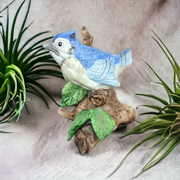 Vintage Lefton Blue Jay on Branch Ceramic Figurine 03305