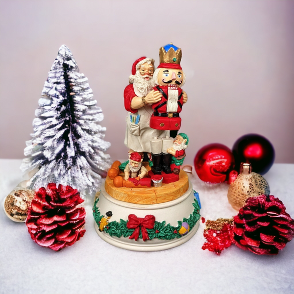 Santa with Nutcracker Resin Music Box