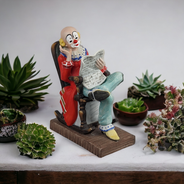 Vintage Toscany Collection 9" Clown Reading Paper Figurine