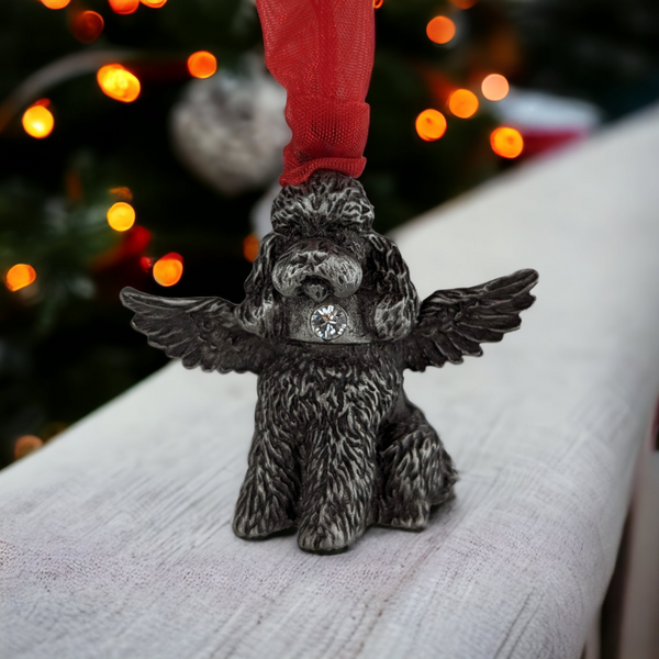 Vintage Dark Silver Toned Metal Angel Poodle Ornament