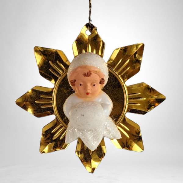 Vintage Tin Star Shaped Ornament with Child in Center