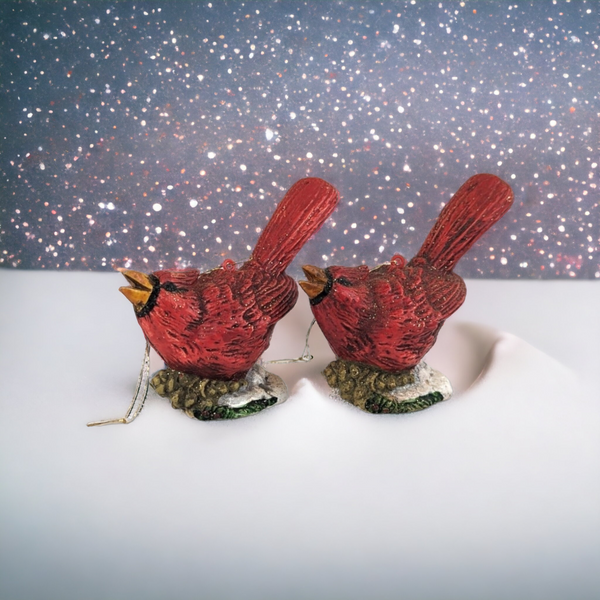 Pair of Vintage Resin Cardinal Ornaments