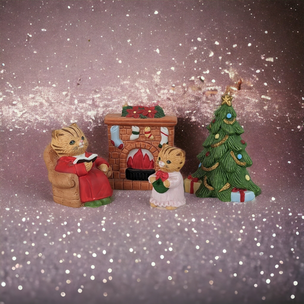 Vintage Homco Christmas Bear 4 Piece Set 5103