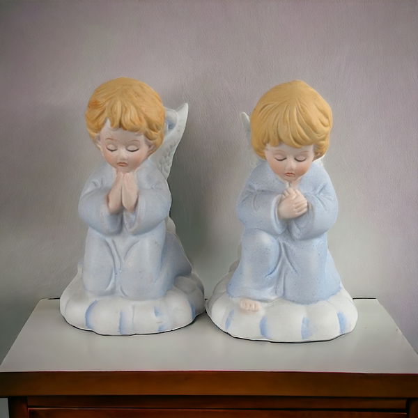 Set of 2 Vintage Praying Angles Ceramic Candle Holders