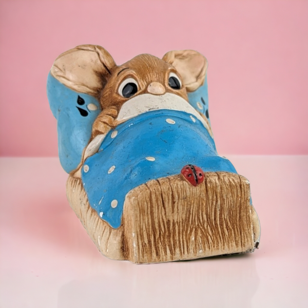 Vintage Pendelfin "Wakey" Bunny, Blue Blanket Stone Craft Figurine