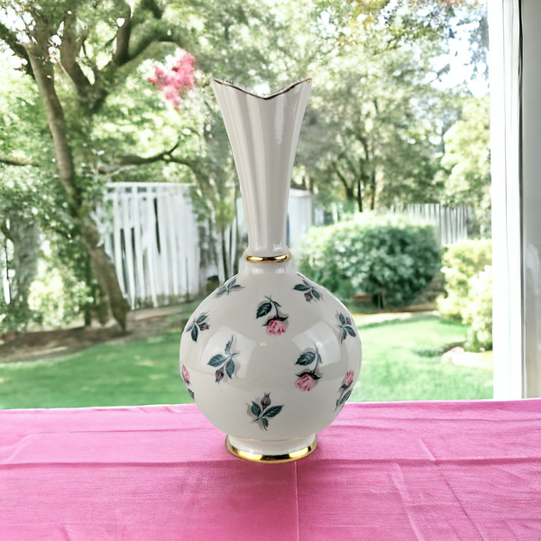 Vintage Elynor Floral Ceramic Bud Vase with 22 KT Gold Accent