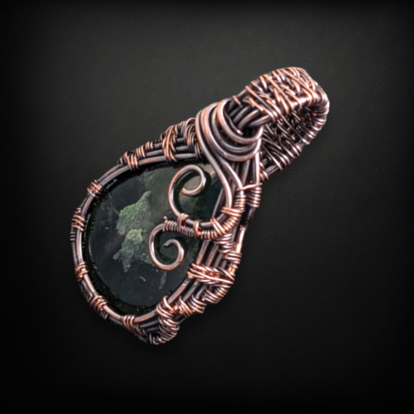 Handmade Copper Wire Wrapped Nephrite Jade Pendant