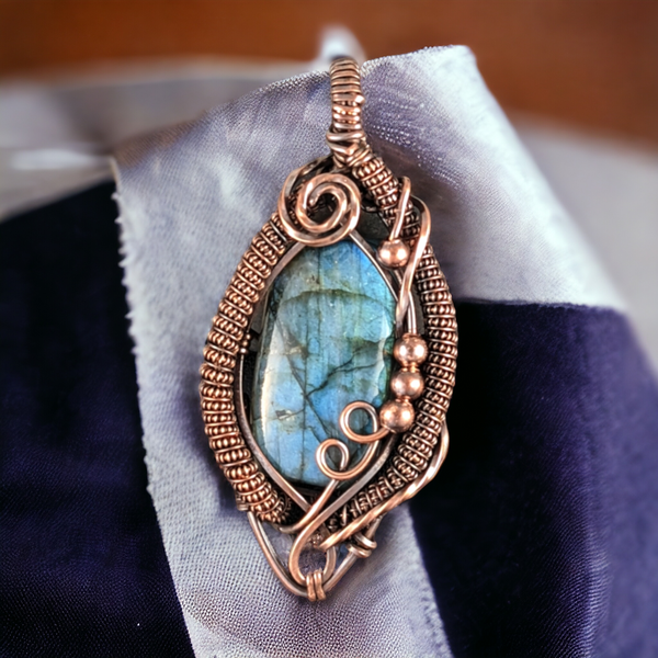 Wire Wrapped Blue Labradorite - Handcrafted Gemstone Pendant