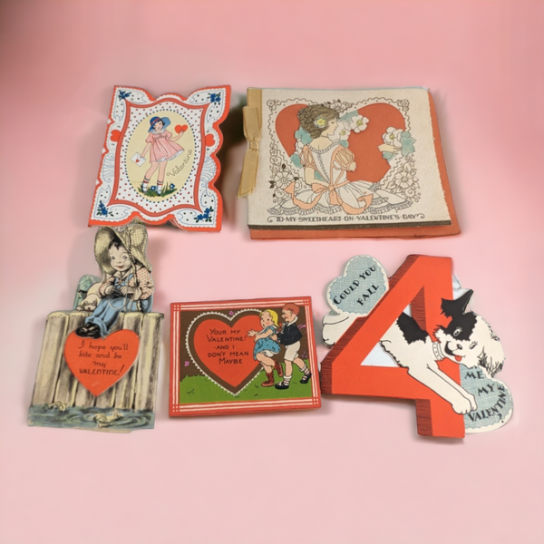 Set of 5 1930s Valentine's Day Cards, Used