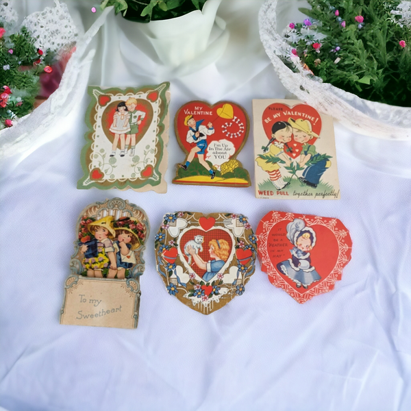 Set of 6 Vintage Valentine's Day Cards, Used