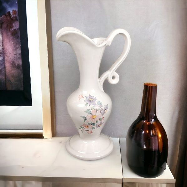Vintage Royal Haeger Floral Pitcher/Vase (11.5", Stress Crack on Handle)