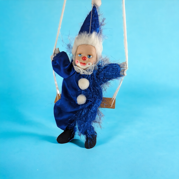 Vintage Ceramic Blue Clown on Swing