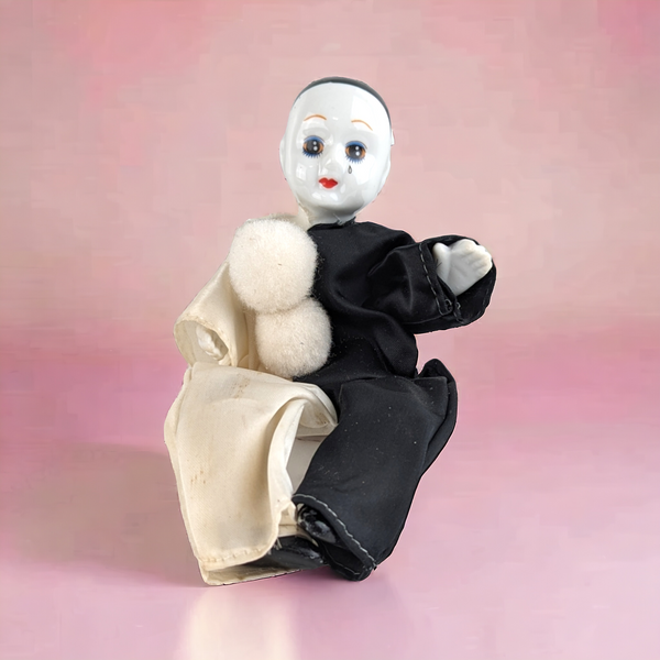 Vintage Porcelain 8" Pierrot Clown Doll with Teardrop