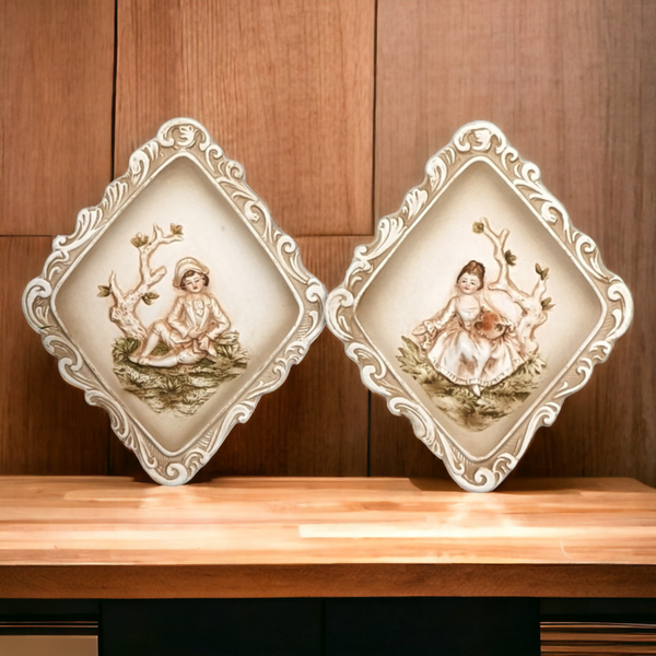 Vintage Lefton Bisque Children Wall Plaques