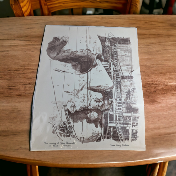 Vintage The Carving of Teddy Roosevelt, Rose Mary Goodson Print