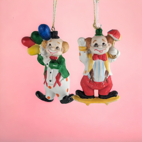 Pair of Christmas Around The World Ceramic Clown Ornaments