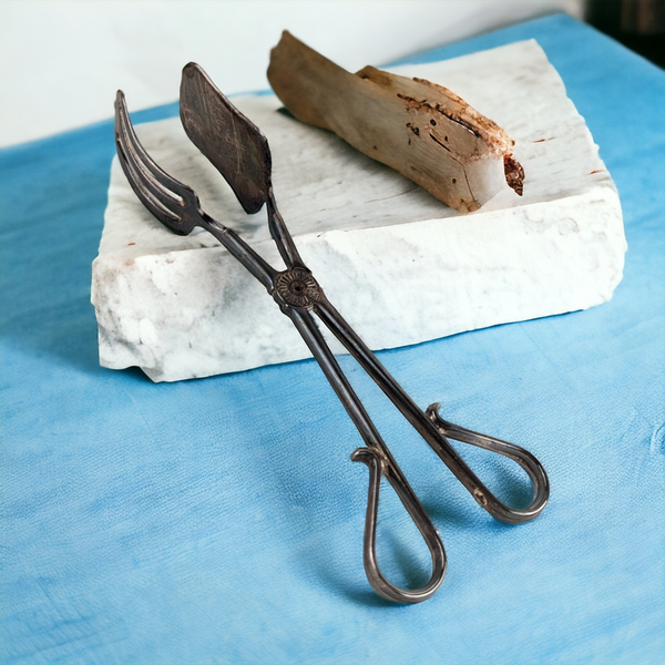 Vintage E.P. Zinc Italy Silver Plated Tongs