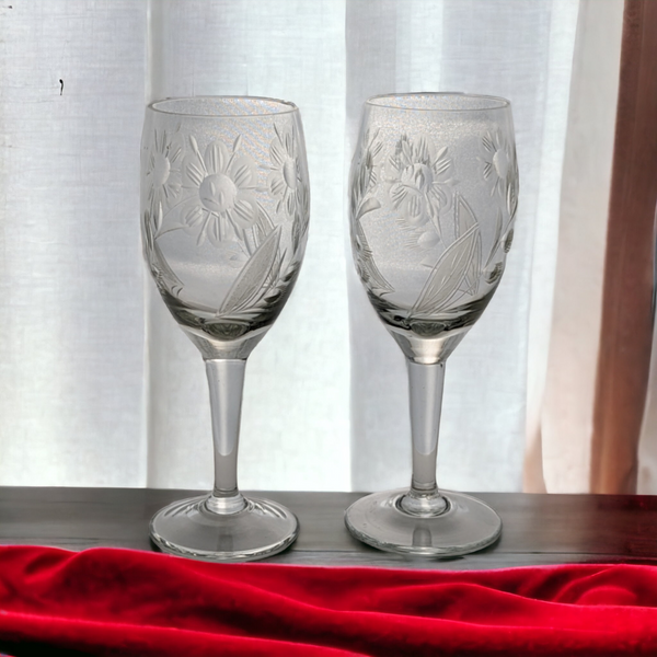 Pair of Vintage Etched 5" Cocktail Glasses