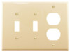 Eaton PJ28V Combination Wallplate, Toggle, Toggle, Duplex Receptacle, Ivory [New]