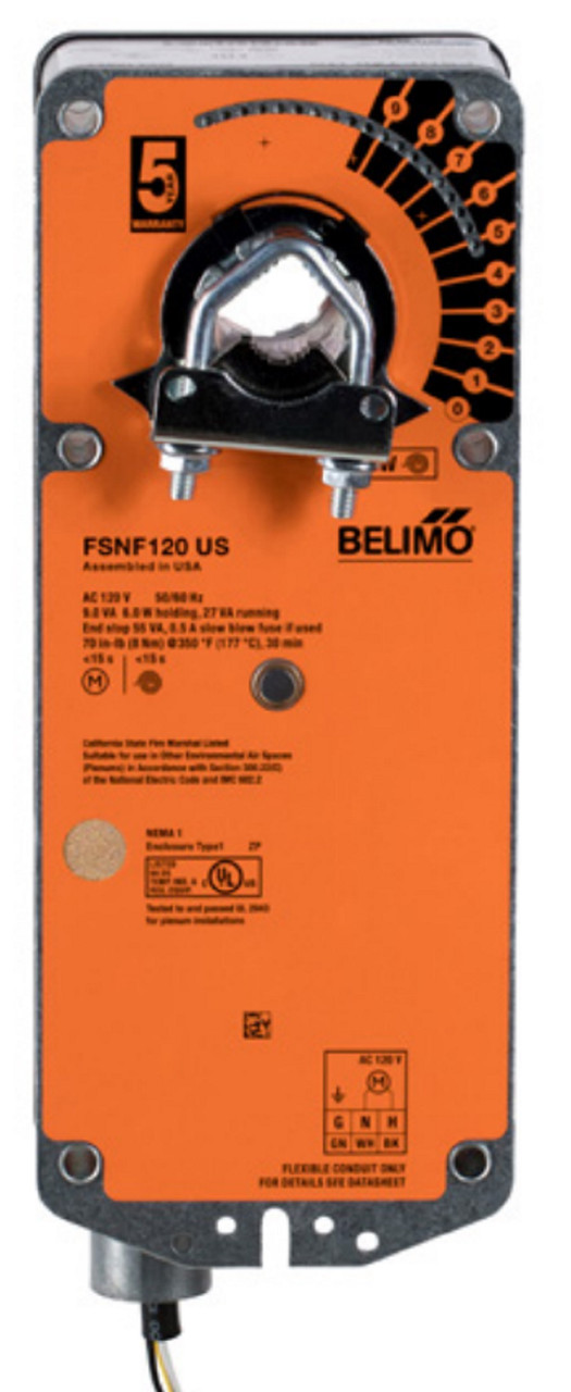 Belimo FSNF120 US Fire & Smoke Actuator, 70 in-lb 8 Nm Spring Return, AC 120 V [New]