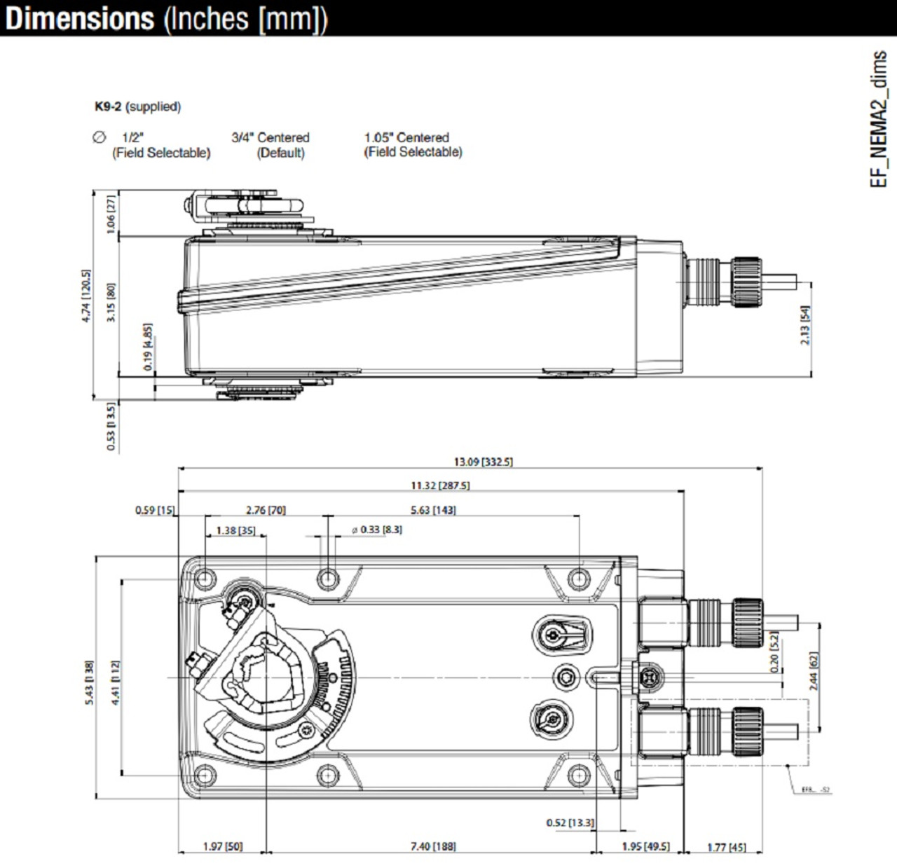 Belimo EFB24 Damper Actuator, 270 in-lb [30 Nm], Spring Return, AC/DC 24 V [New]