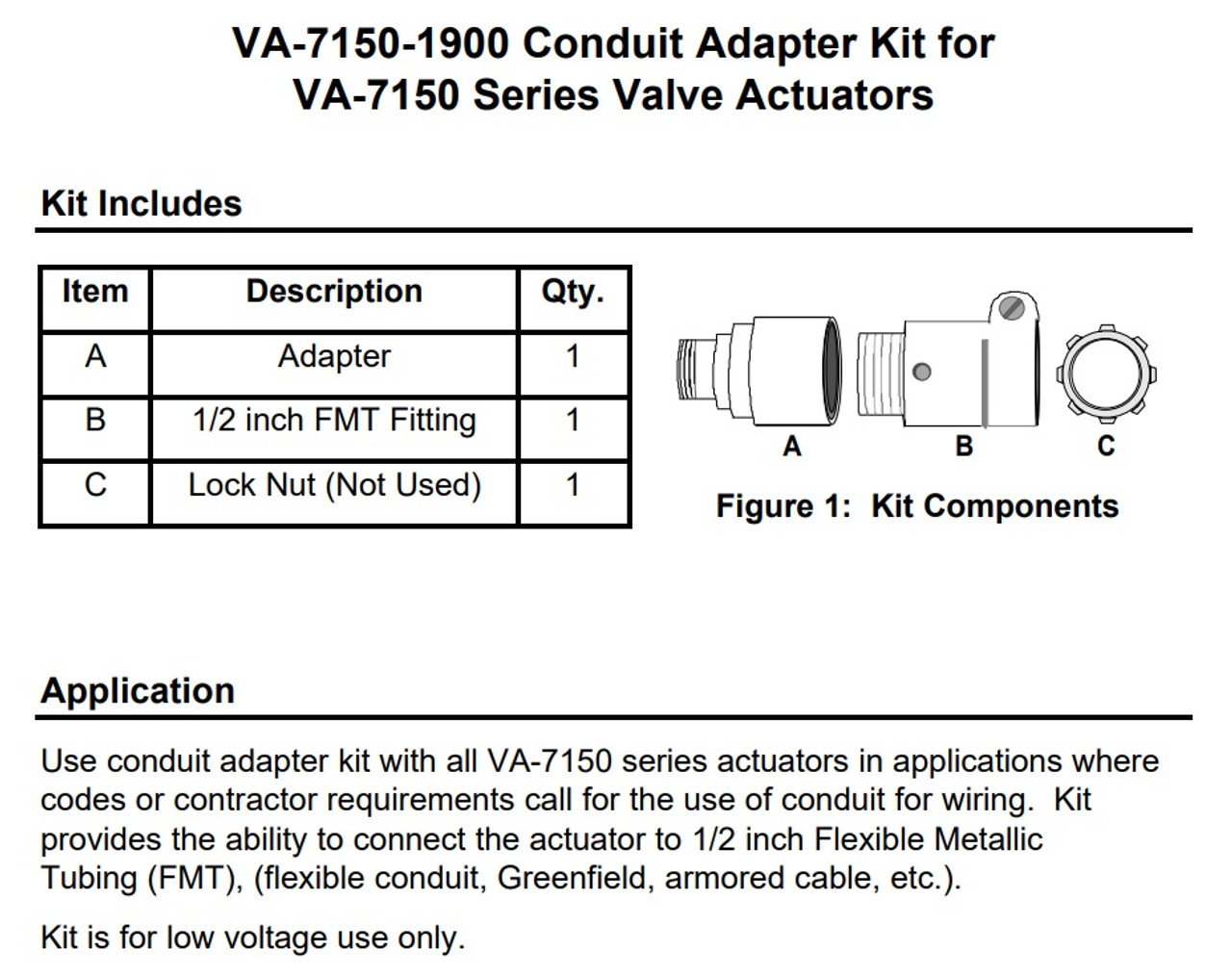 Johnson Controls VA-7150-1900 Conduit Adapter Kit for VA-7150 Valve Actuators [New]