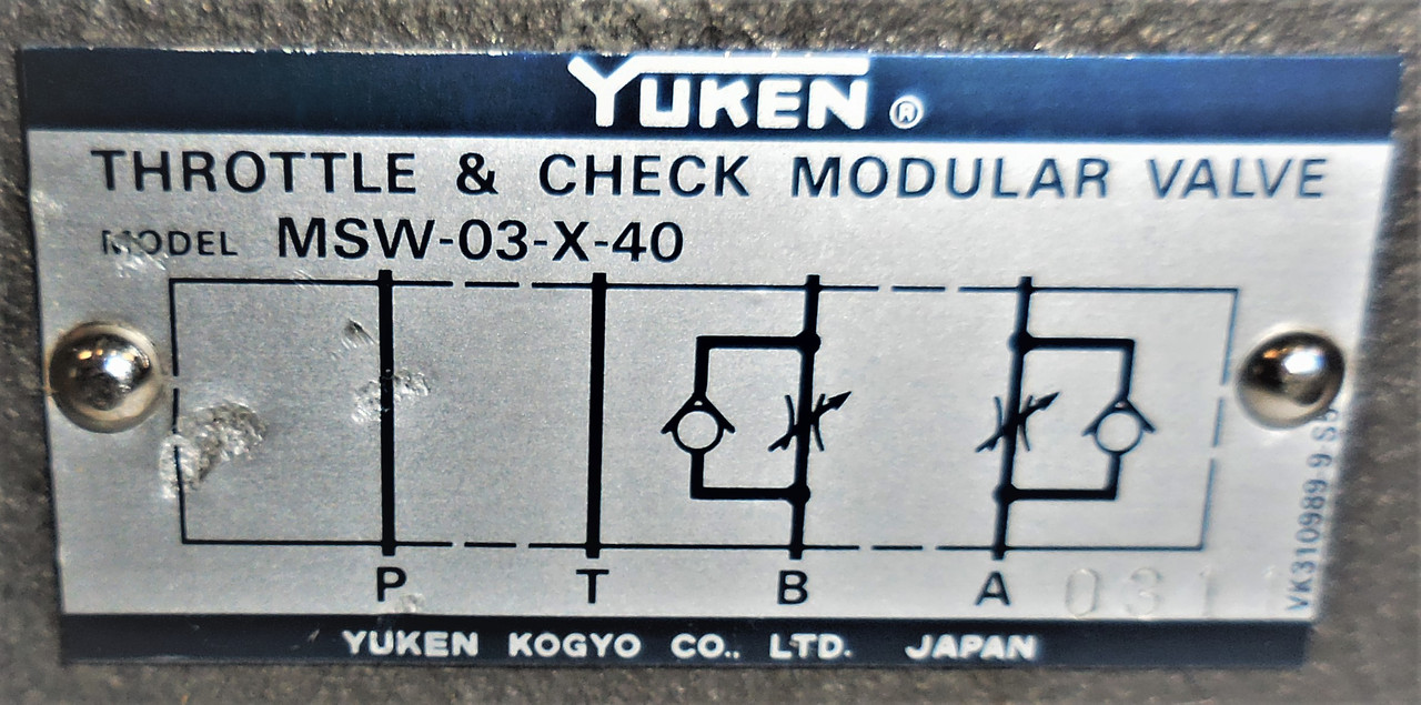 Yuken Kogyo Co MSW-03-X-40 Hydraulic Throttle and Check Valve, 3/8 Modular Valve [New]