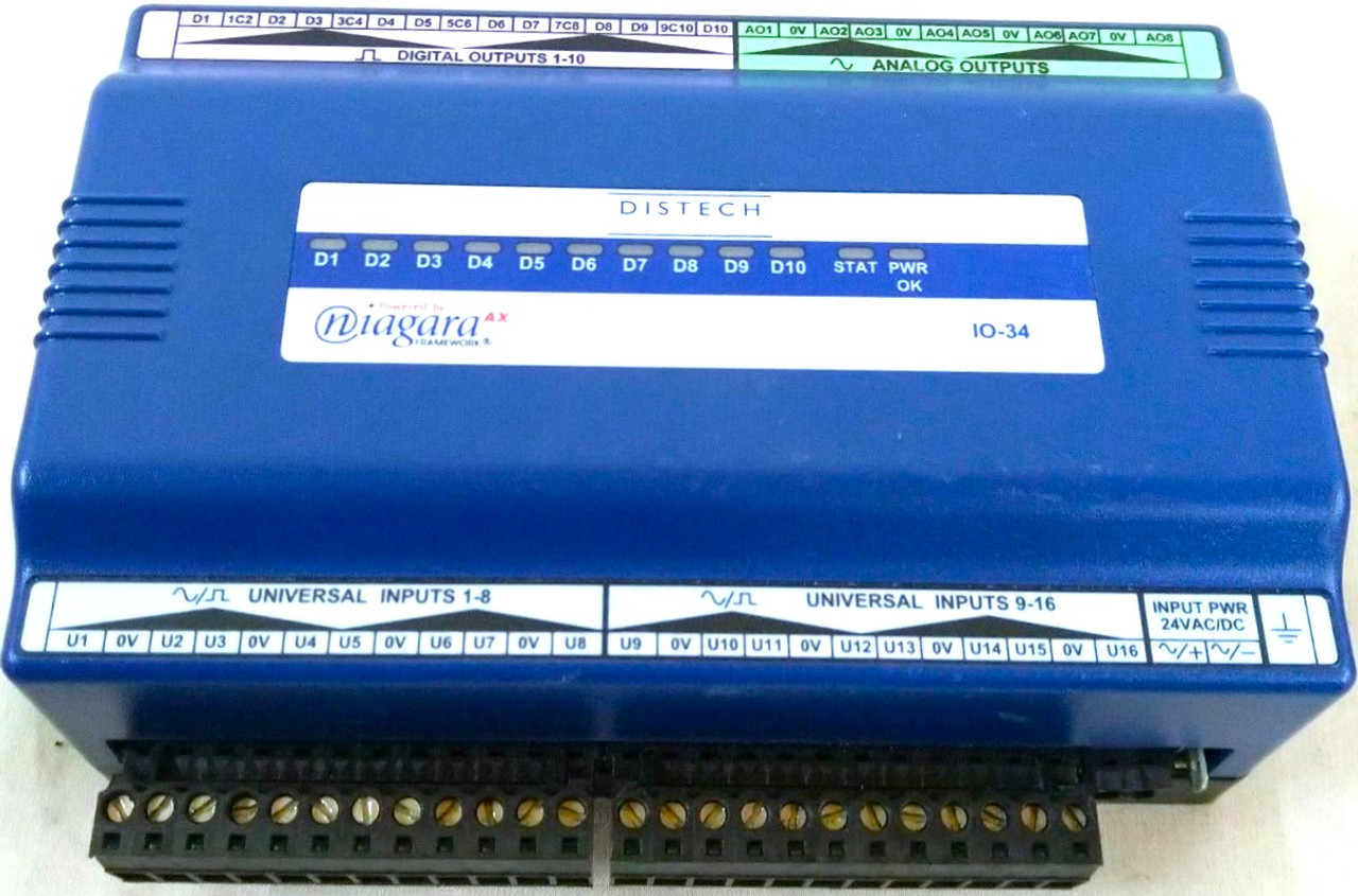 Distech CDIDI-IO34XX-00 IO-34 IO 34 Module, 16 UI 10 DO 8 AO, For DIN Rail Mtg [Refurbished]