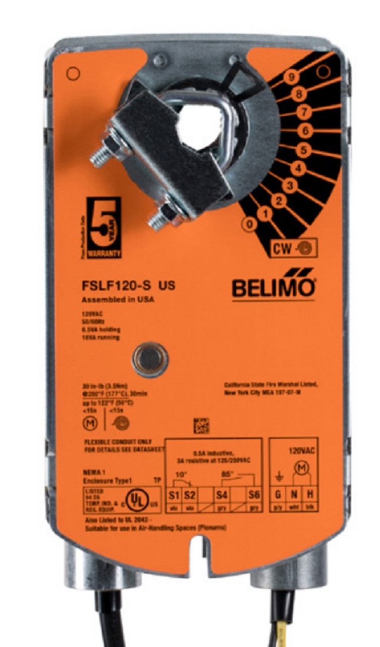 Belimo FSLF120-S US Fire Smoke Actuator, 30in-lb 3.5Nm Spring Return, AC 120 V [New]