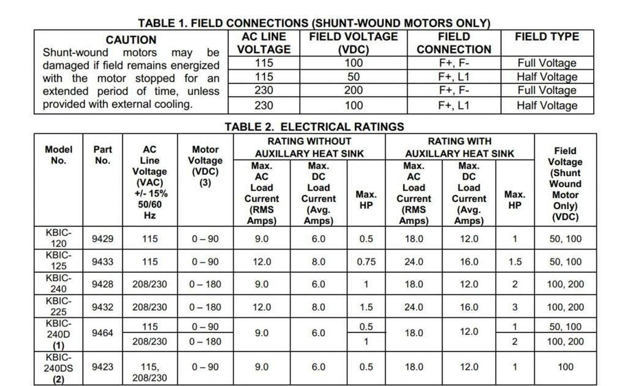 KB Electronics KBIC-125 9433B SCR DC Motor Speed Control, 115VAC Line Voltage [New]