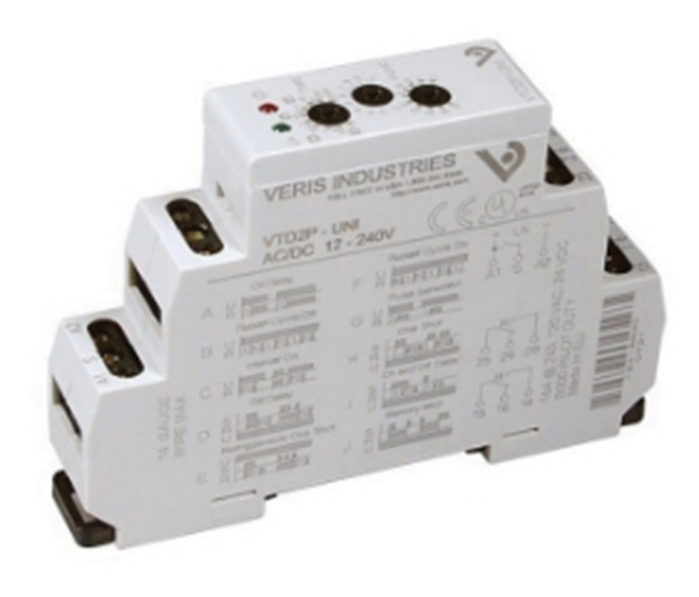 Veris VTD2P-UNI Time Delay Relay 24 to 240 VAC/VDC 10-Function, DPDT [New]