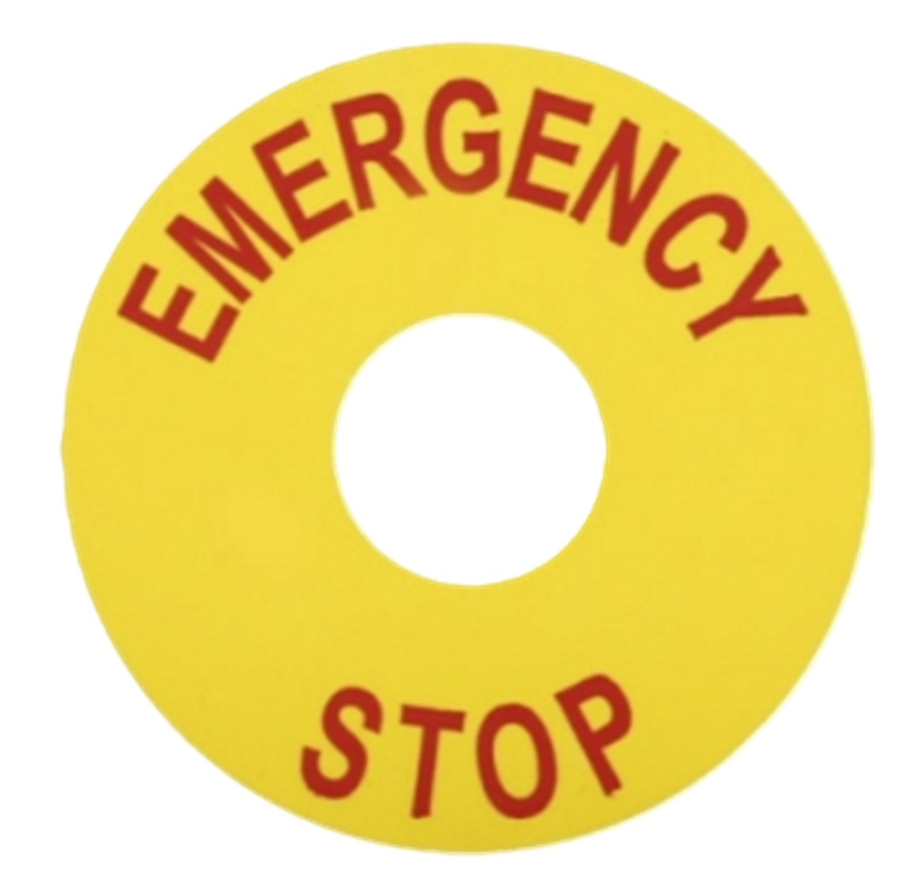 Eaton E22VA8 E22 Legend Plate, 22.5 mm, Yellow, EMERGENCY STOP [New]