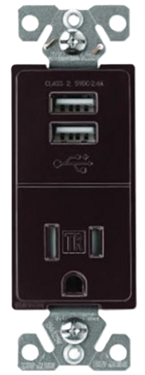 Eaton TR7741B-BOX Combination USB Charger With Receptacle, Brown [New]