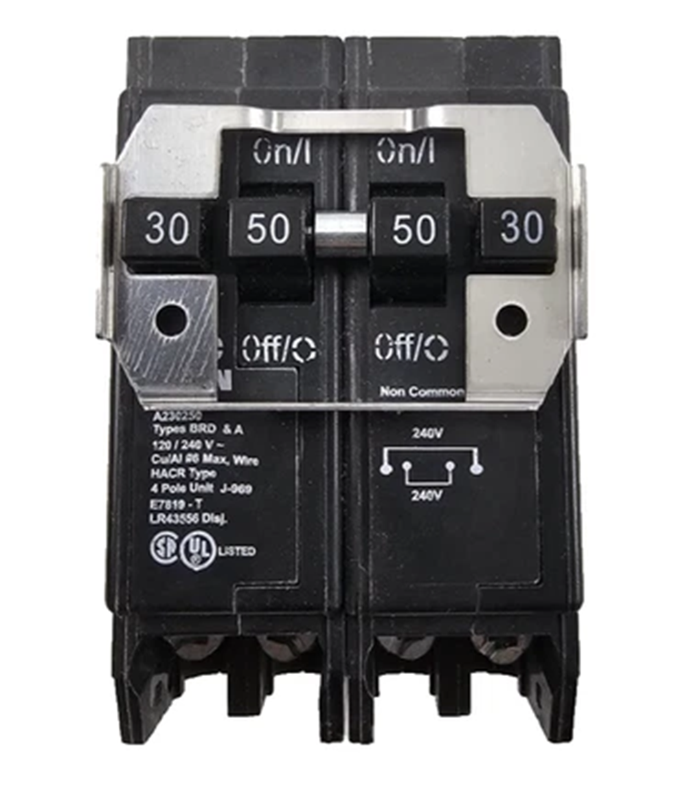 Eaton BQ230250 Circuit Breaker, Type BQ, 4-Pole, 2x 30A / 2x 50A [New]