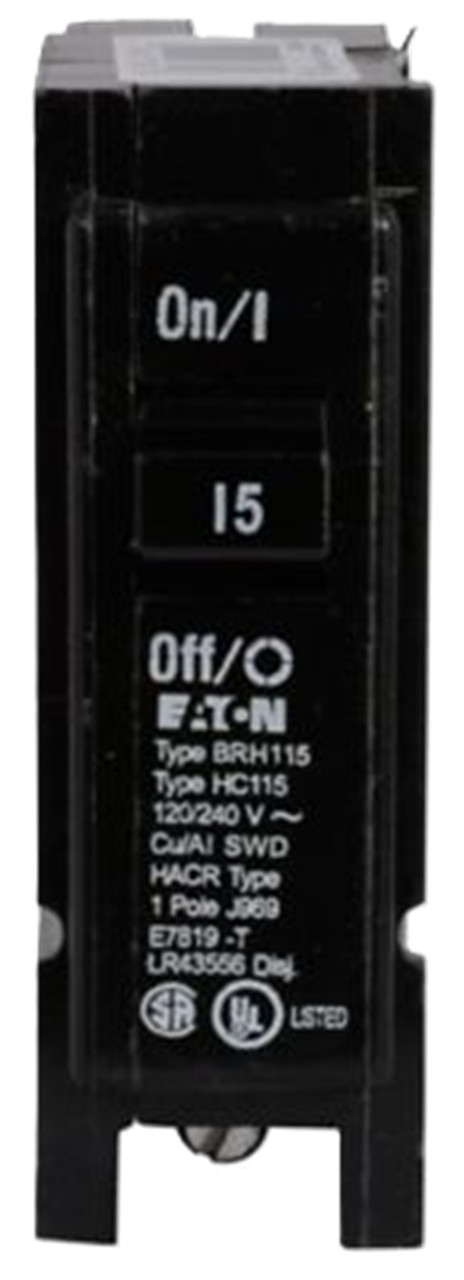 Eaton BRH115 Circuit Breaker, Type BR, 15A, 22 kAIC, 1-Pole, 120/240V [New]