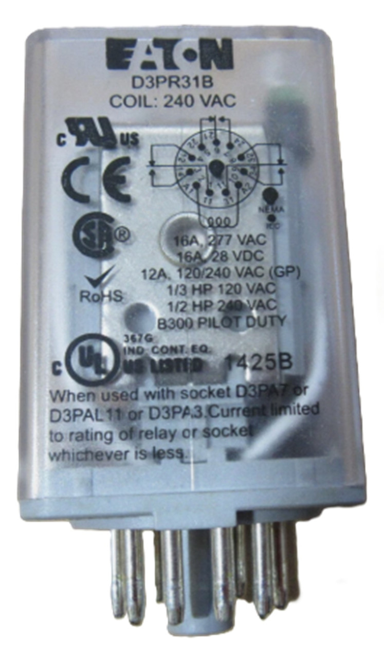 Eaton D3PR31B General Purpose Plug-In Relay, 11 Pins, 3PDT [New]