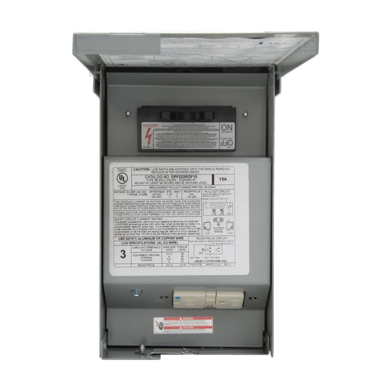 Eaton DPF222RGF15WTST Air Conditioning Disconnect, Fused Pullout [New]