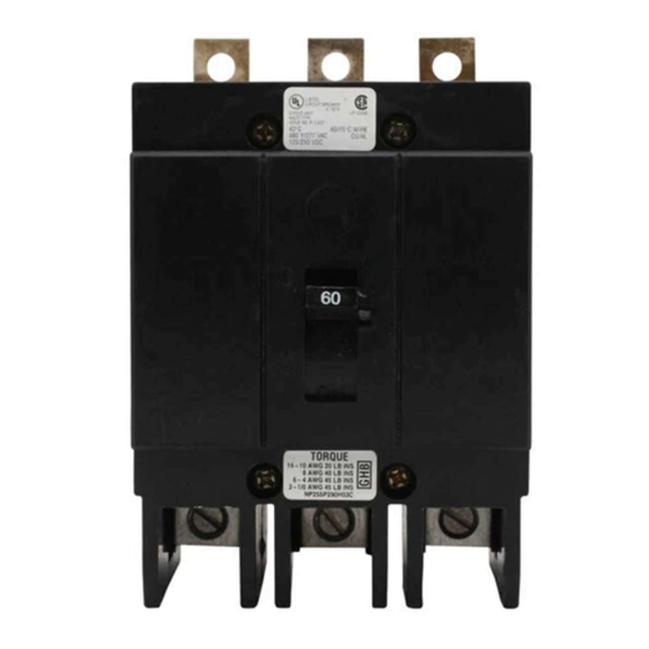 Eaton GHB3060 Circuit Breaker, Type GHB, 60A, 3-Pole, 480Y/277 Vac, G-Frame [New]