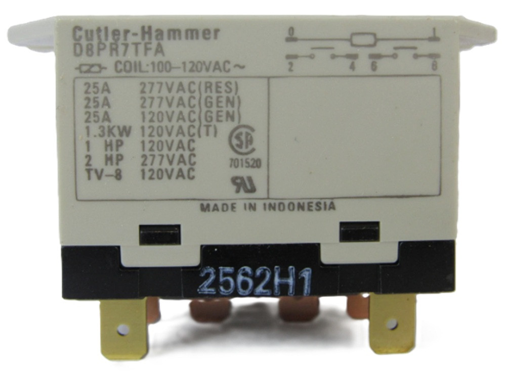 Eaton D8PR7TFA Plug-In Relay, Flange Mount, 120V Coil, DPST-NO [New]