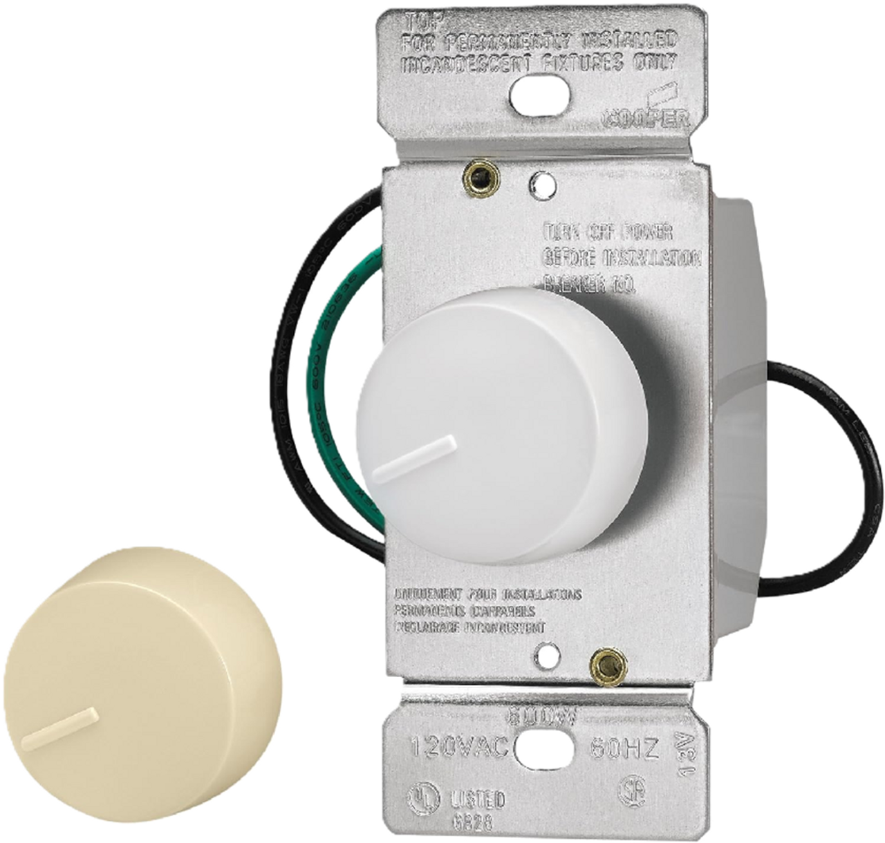 Eaton RI061-VW-K2 120V Single-Pole Incandescent/Halogen Dimmer Ivory and White [New]