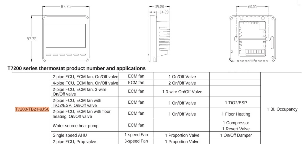 Johnson Controls T7200-TB21-9JS0 LCD Thermostat [New]